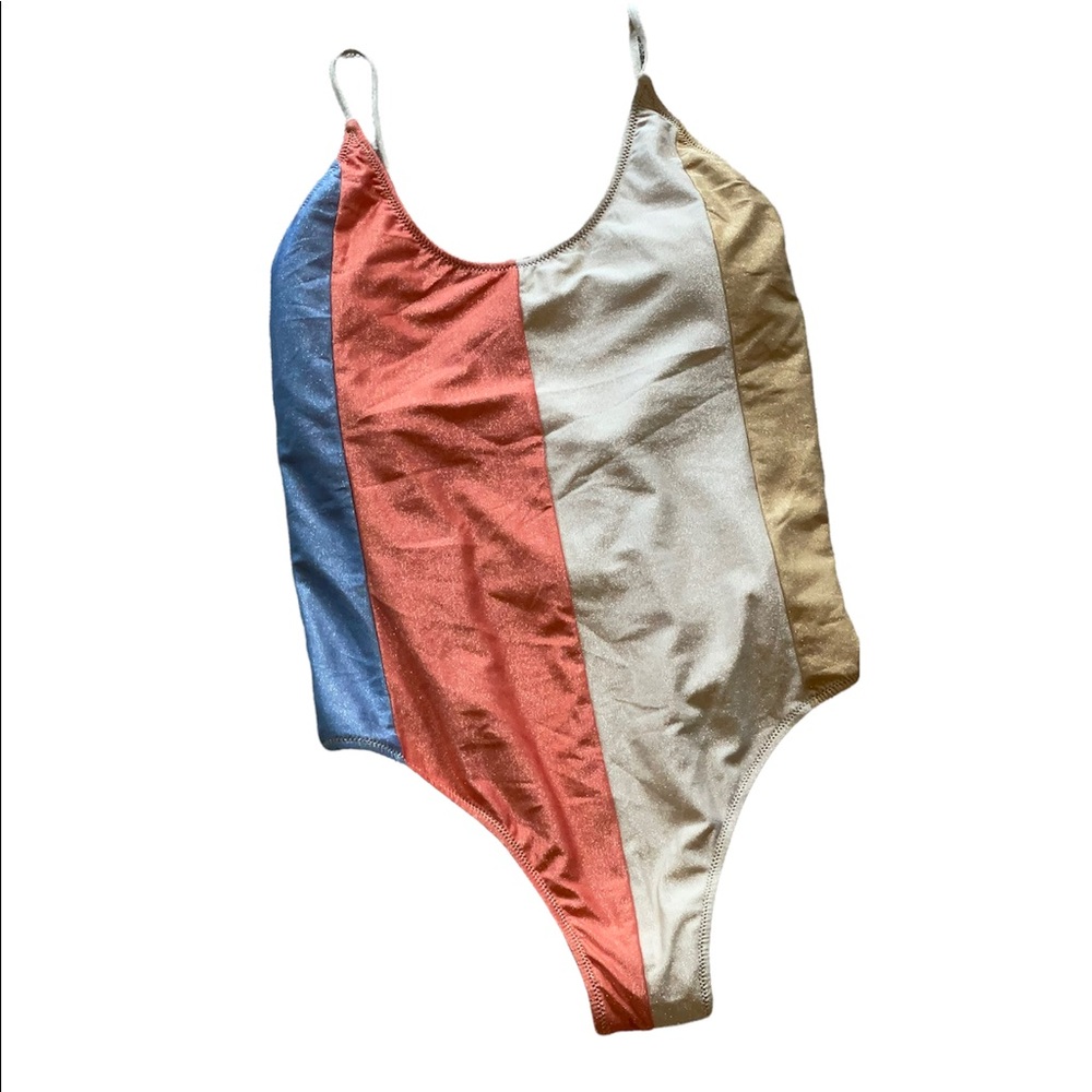 NWT ZARA SWIMSUIT WITH METALLIC THREAD STRIPED BLOGGERS FAV LARGE - Picture 8 of 11